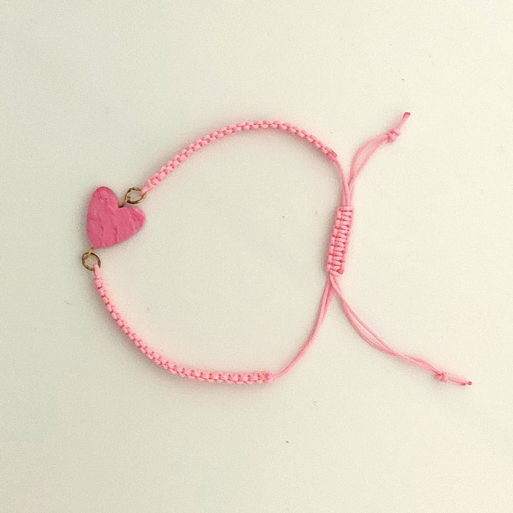 Μακραμέ βραχιόλι ροζ καρδιά (ροζ ανοιχτό) 2
