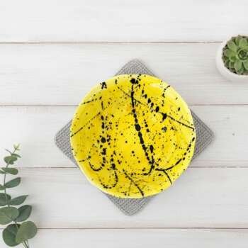 Κίτρινο Κεραμικό Μπολ με Μπλε Splash Design1