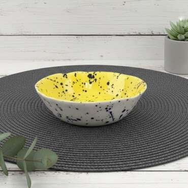 Κίτρινο Κεραμικό Μπολ με Μπλε Splash Design2
