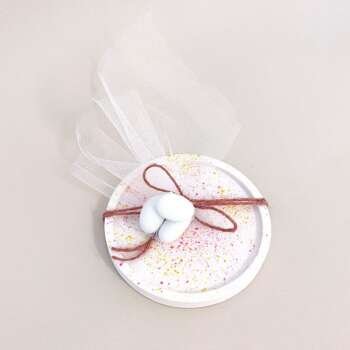 Μπομπονιέρα Στρογγυλή Σουβέρ με πιτσιλιές