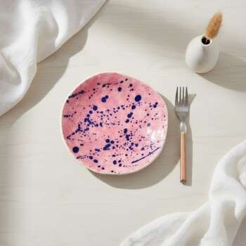 Ροζ Κεραμικό Πιάτο με Μπλε Splash Design 1