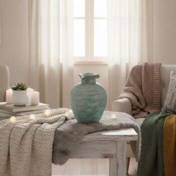 Κεραμικό Βάζο με Κυματιστό Χείλος - Τυρκουάζ Σμάλτο